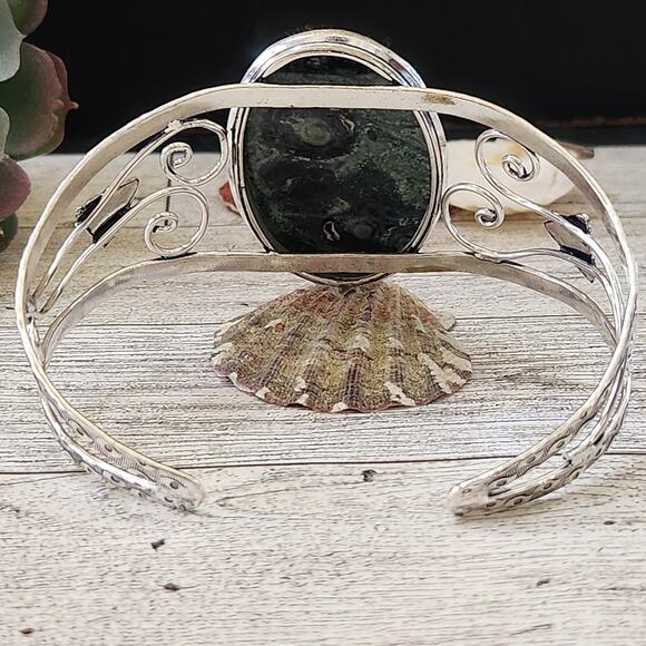 Crocodile Jasper Sterling Silver Cuff Bracelet - Untamed Southwestern Beauty - Picture 5 of 10